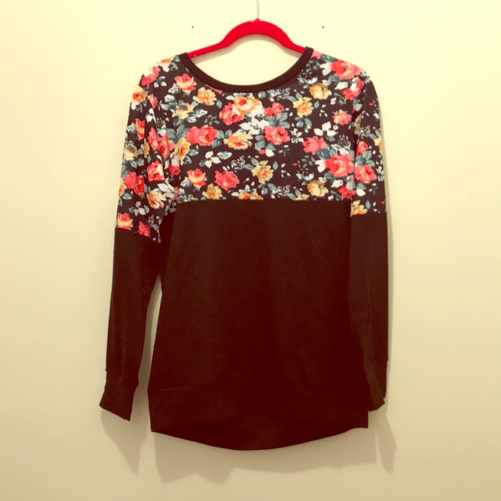 Black and floral colorblock sweatshirt